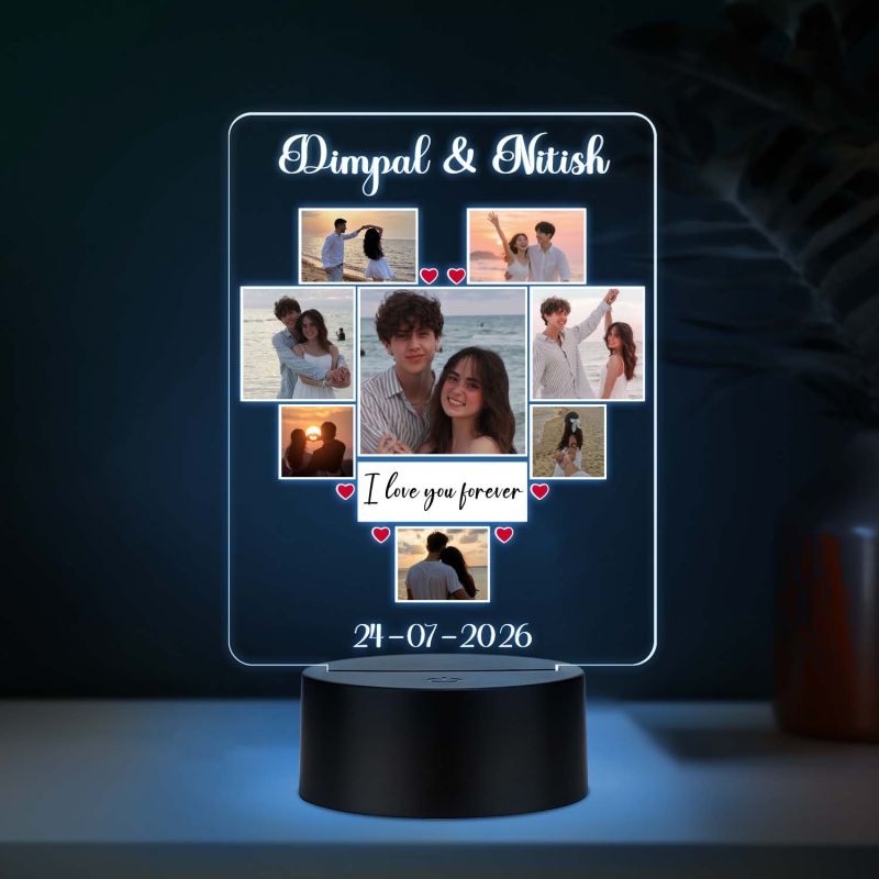 Personalized Couple Collage LED Night Lamp for Long Distance Relationship Gifts Anniversary, Valentine's Day & Wedding Gift for Husband, Wife, Boyfriend, Girlfriend (Multi)